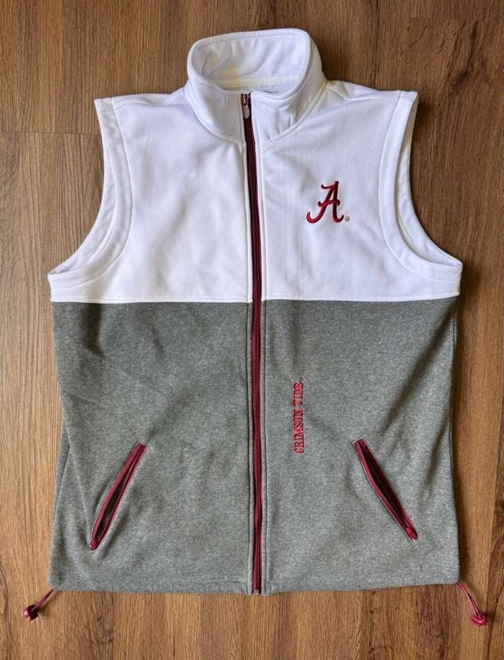 Alabama Crimson Tide Full Zip Fleece Vest XL White Gray Embroidered College